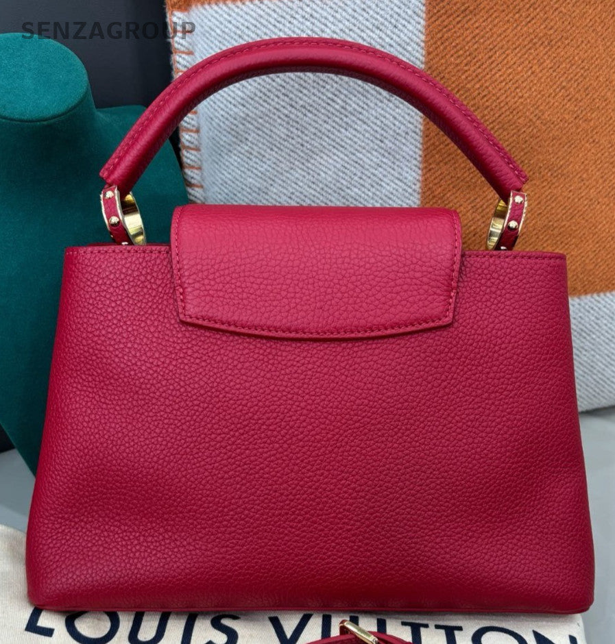 Louis Vuitton Capucines MM Top Handle Bag Crossbody Red Gold Women Classic