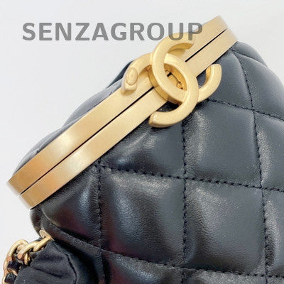 Chanel Black Quilted Lambskin Bucket Bag with Gold Chain Strap