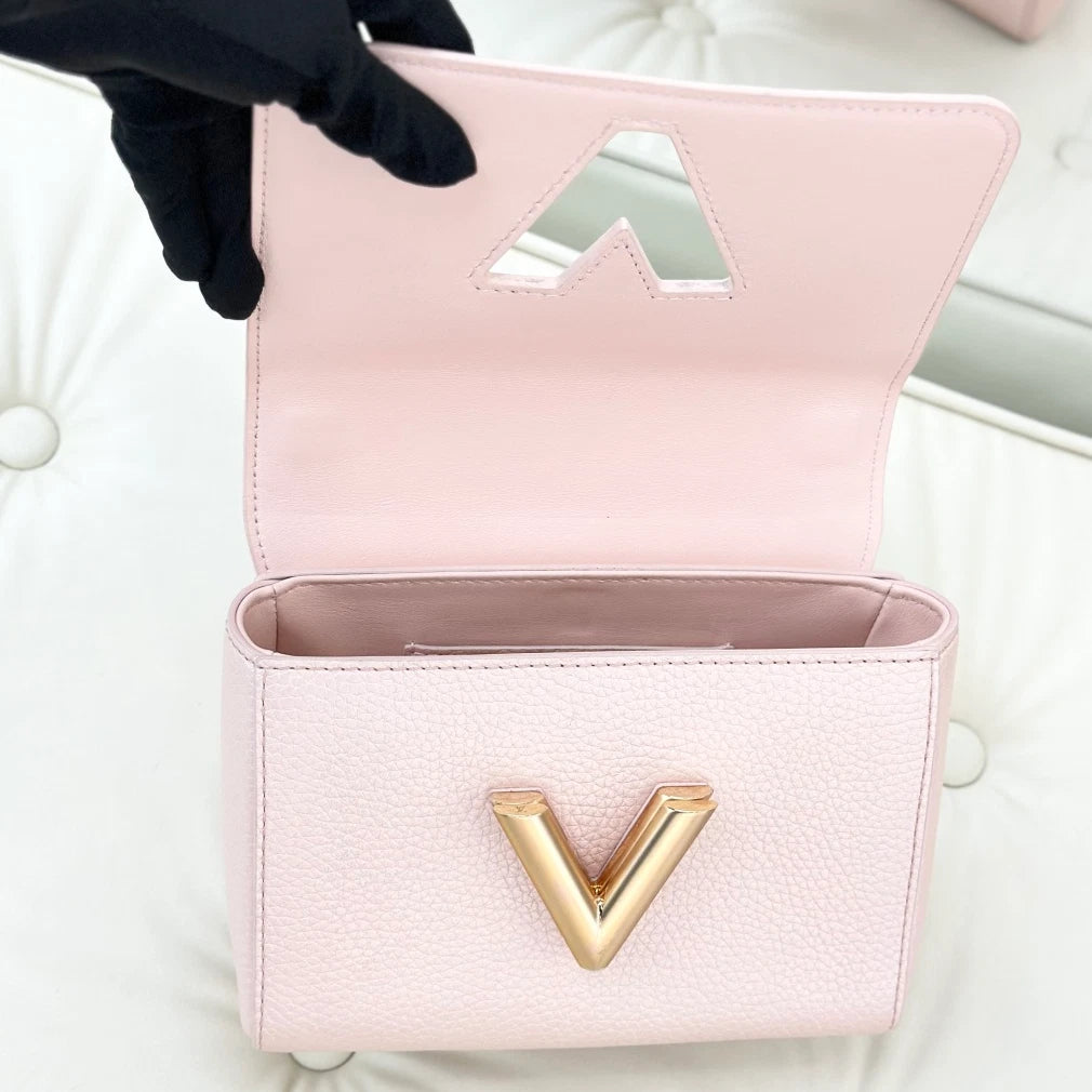Louis Vuitton Twist PM Calfskin Top Handle Crossbody Bag Pink Gold Women S