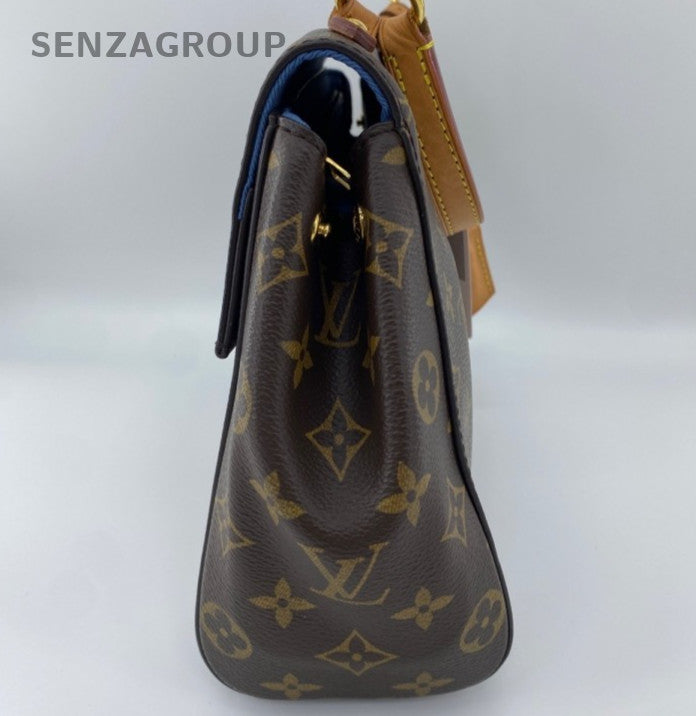 Louis Vuitton Cluny BB Monogram Top Handle Bag Crossbody Brown Blue Gold Women