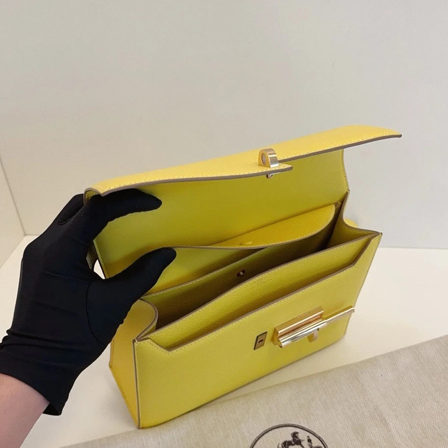 Hermes Verrou23 Epsom Shoulder Bag Yellow Gold Women Classic Fashion