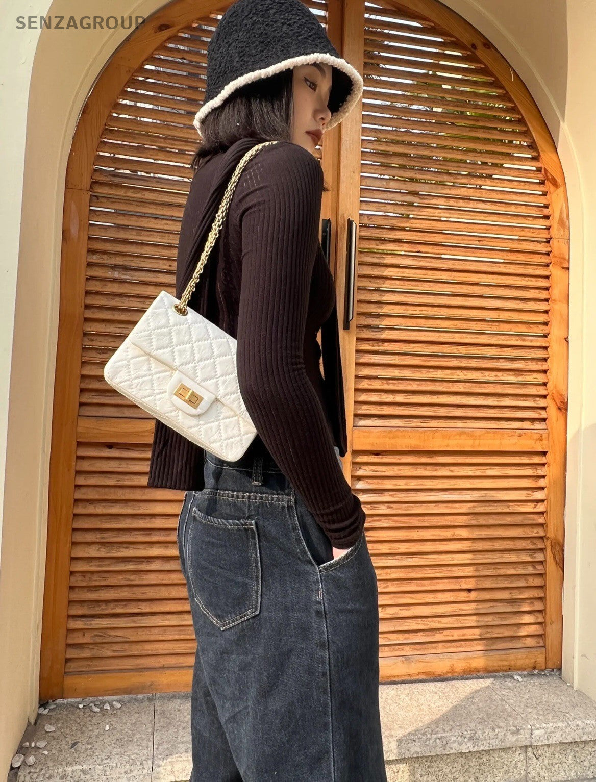 CHANEL 2.55 Chain Shoulder bag Cream White Crossbody Women Almost Brand NEW