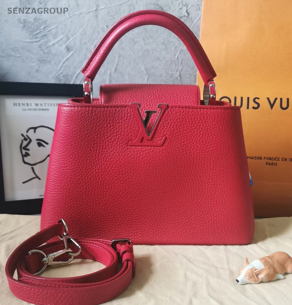 Louis Vuitton Capucines PM Top Handle 2way Shoulder Handbag Red Women