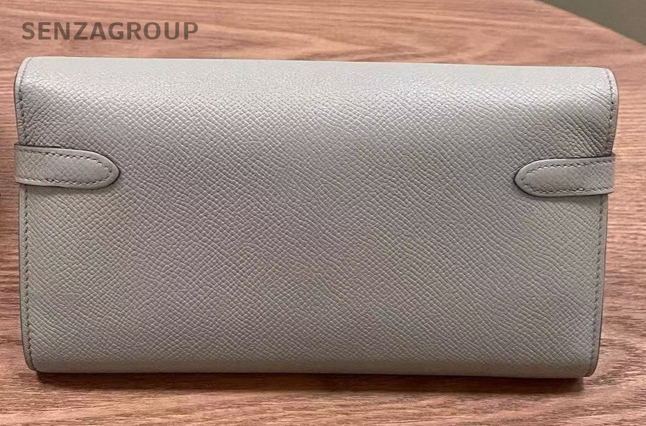 Hermes Kelly Long Wallet Epsom Leather Gray Gold Women