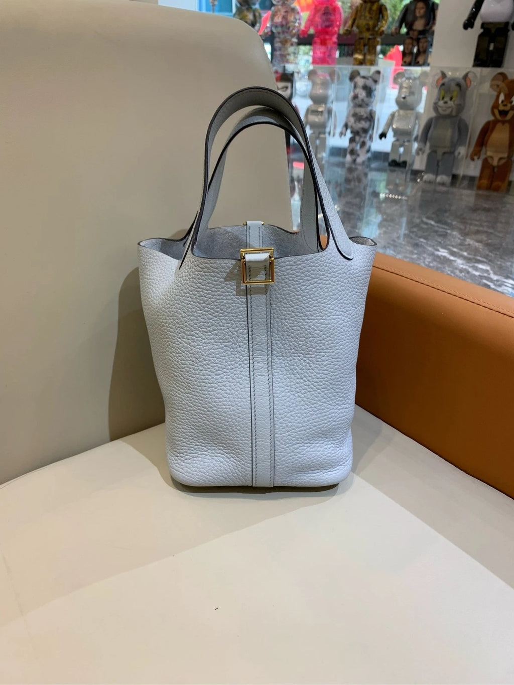 Hermes Picotin18 Blue Leather Bucket Bag For Women