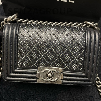 Chanel Black Silver Calfskin Small Le Boy Chain Shoulder Crossbody Bag