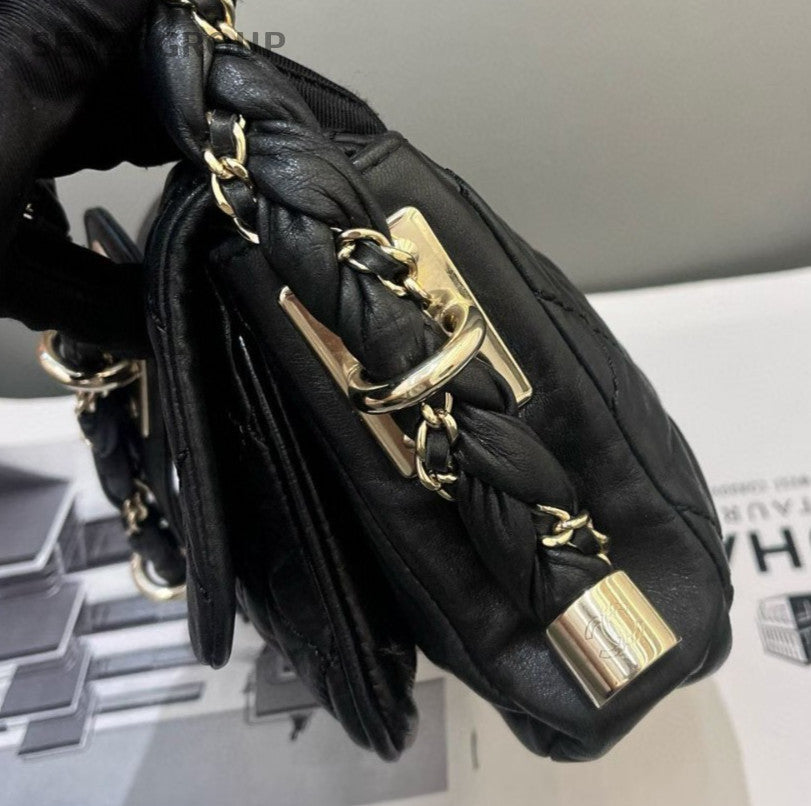 Chanel Classic Flap Diamond Black Gold Shoulder Bag Women Fashion