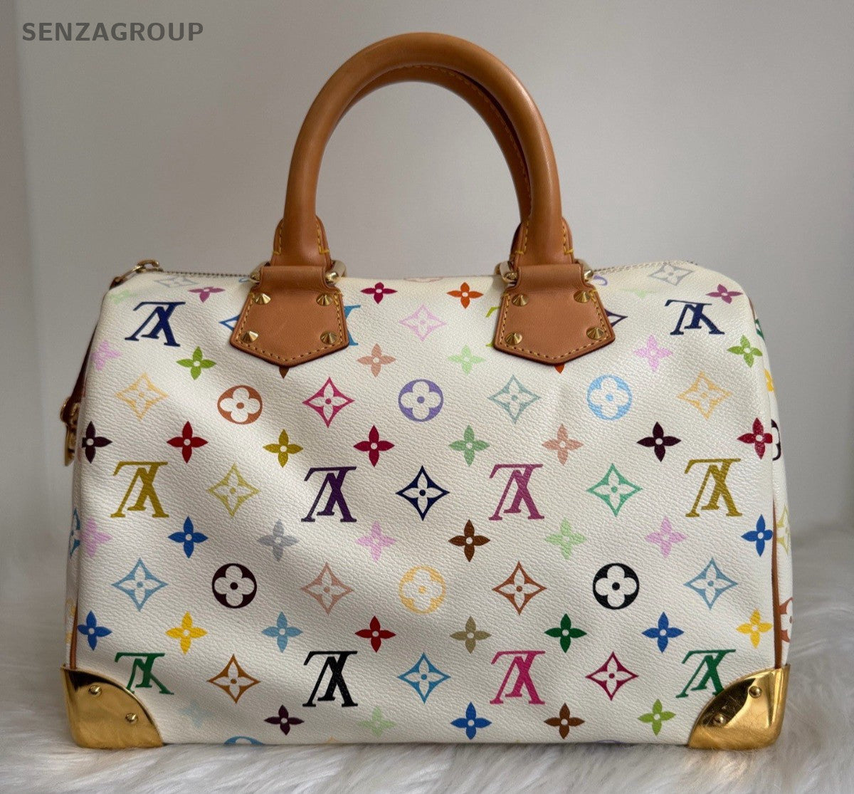 Louis Vuitton Speedy30 Monogram White Multicolor Top Handle Bag Women Classic