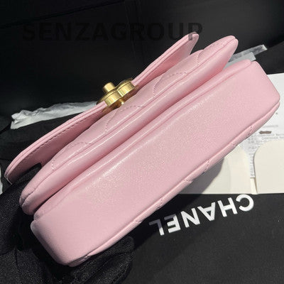 Chanel Quilted Pink Gold Chain Crossbody Shoulder Bag
