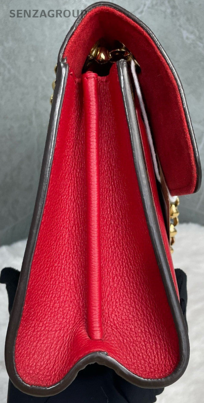 Louis Vuitton Monogram Chain Shoulder Bag Brown Red Used Women Classic Designer