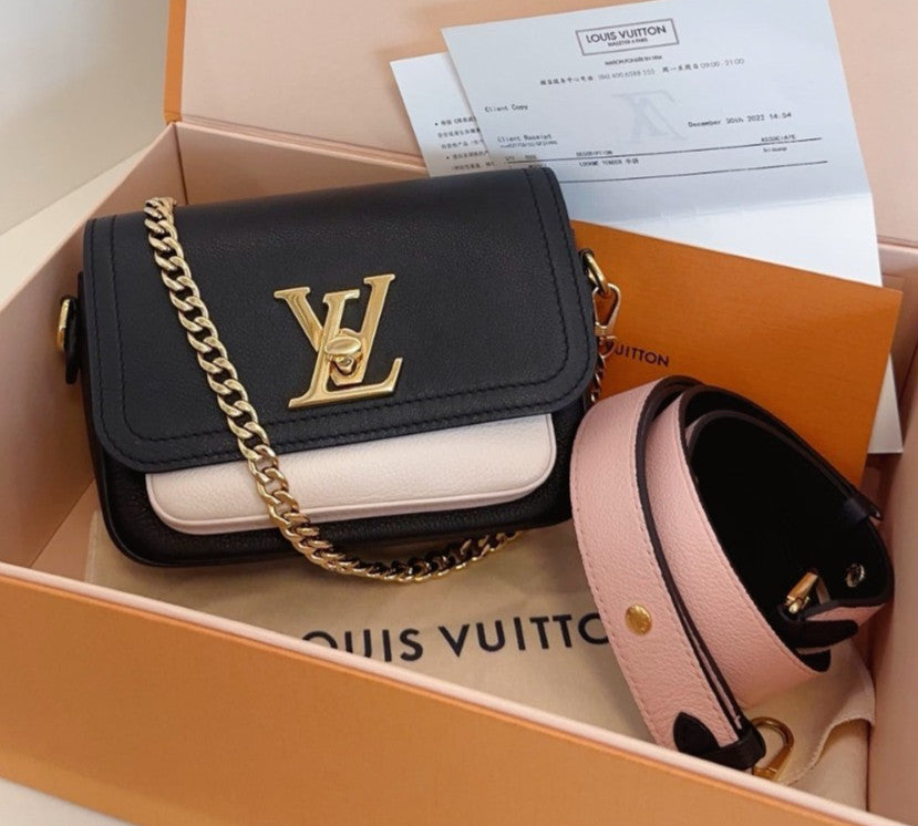 Louis Vuitton Lockme Tender Chain Shoulder Crossbody Black Gold Women Classic