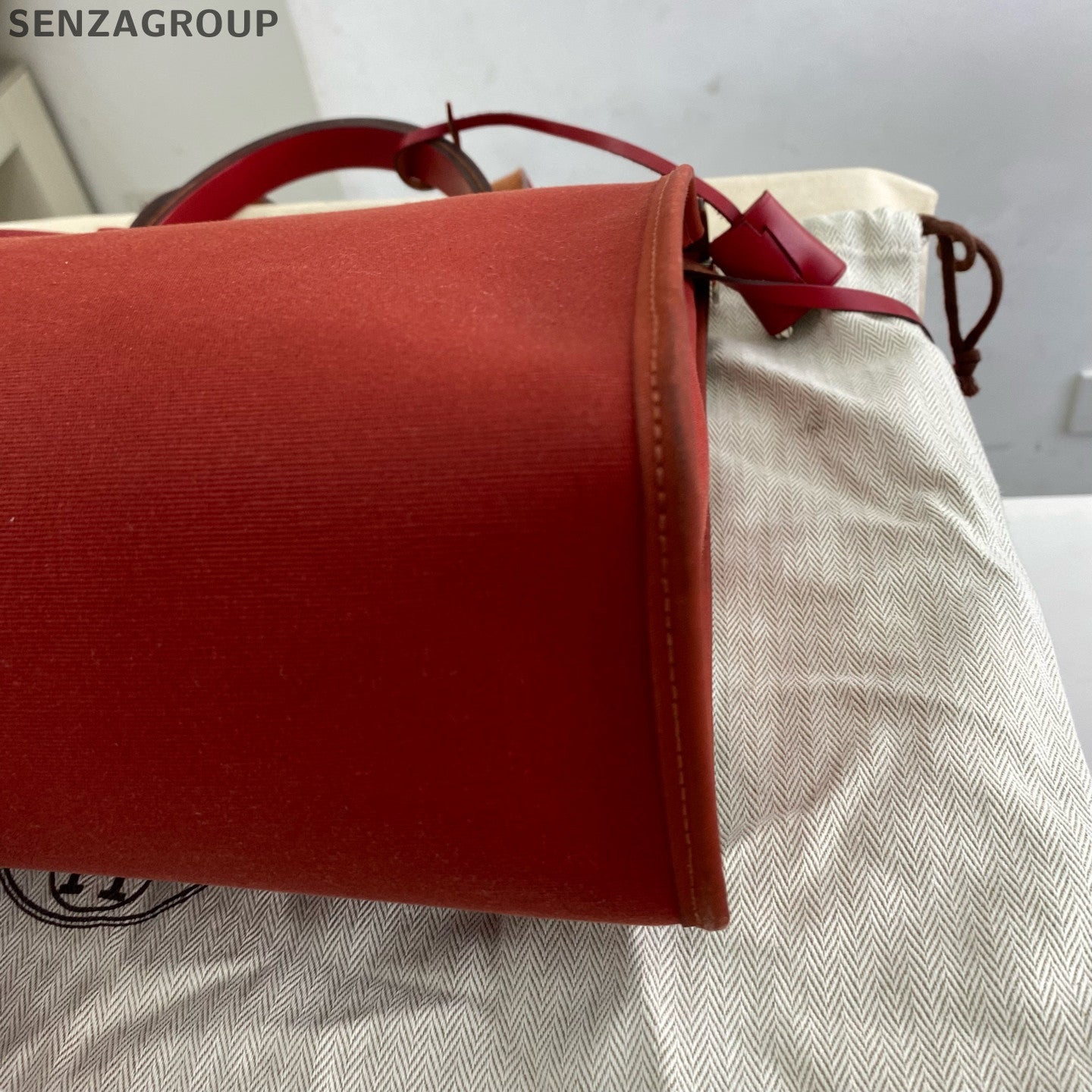 Hermès Herbag 31 Canvas Shoulder Bag Red Silver - Classic Women's Tote