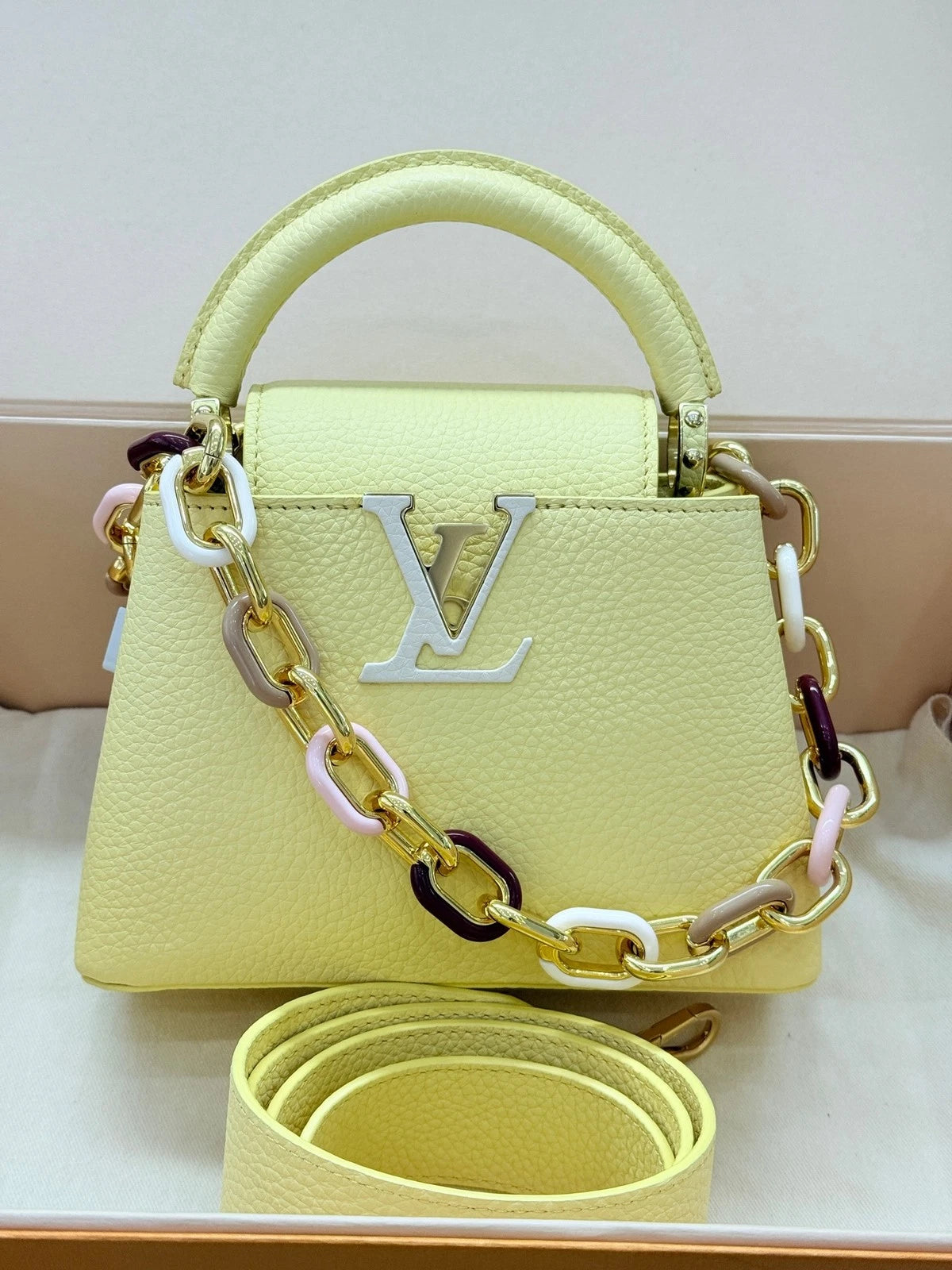 Louis Vuitton Calfskin Capucines Mini Shoulder Bag for Women Yellow