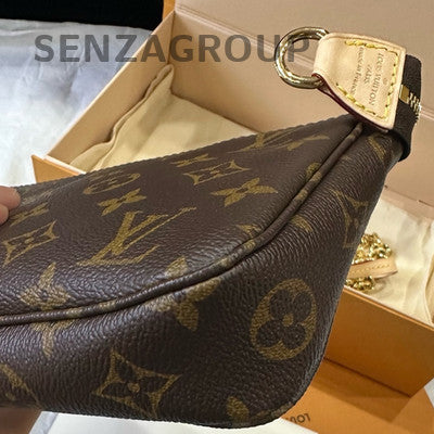Louis Vuitton Monogram Pochette Accessoires Chain Shoulder Bag Brown