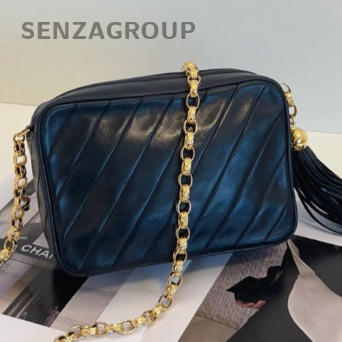 Chanel Vintage 2Way Chain Shoulder Bag Crossbody Black Gold Women Classic