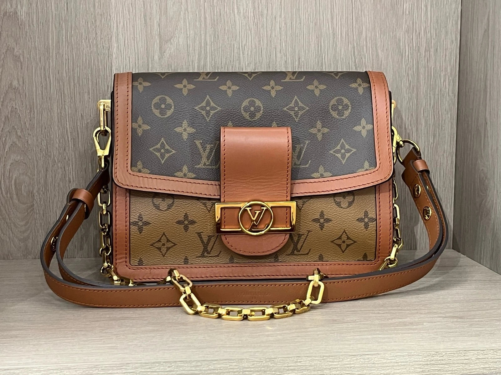 Louis Vuitton Canvas Monogram Caramel Dauphine MM Shoulder Bag Women