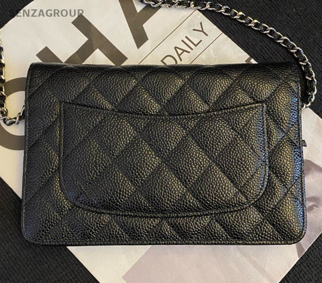 Chanel WOC Chain Diamond Shoulder Bag Crossbody Black Silver Women Classic