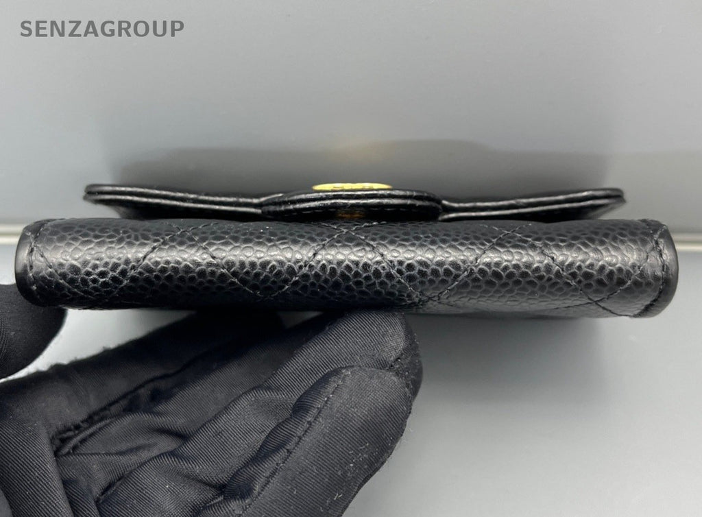 Chanel Classic Flap Diamond Wallet Clutch Black Gold Used Women