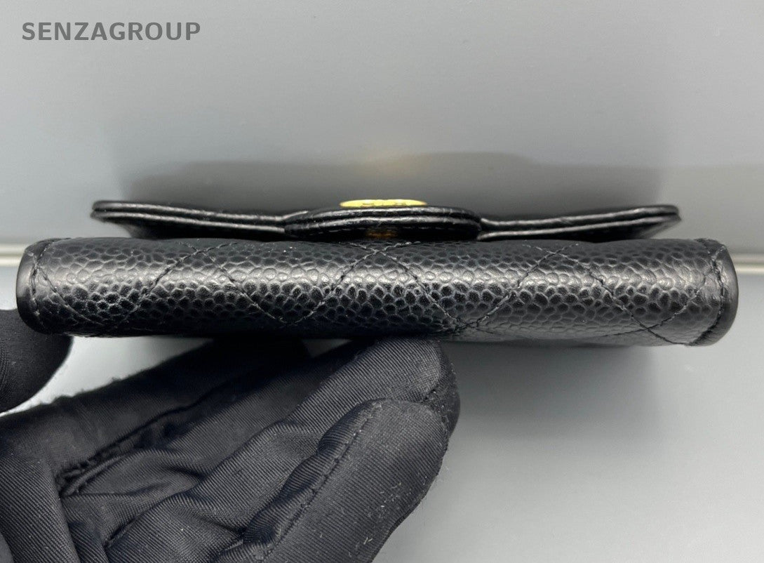 Chanel Classic Flap Diamond Wallet Clutch Black Gold Used Women