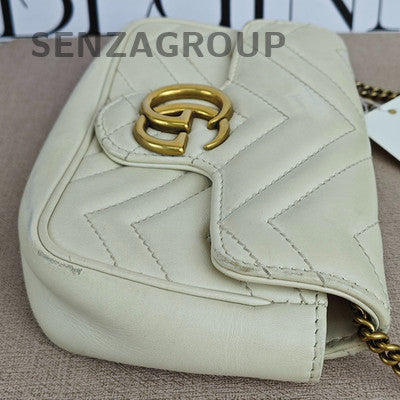 Gucci Marmont Mini Chain Shoulder Bag in White Gold - Women's Fashion