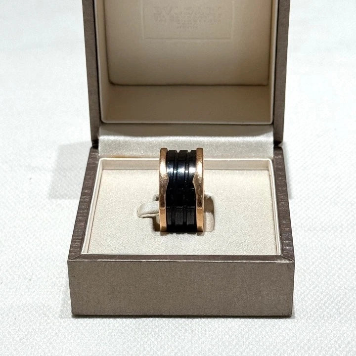 Bvlgari B.Zero1 Four Band Ring 18K Rose Pink Gold Black Ceramic EU59/US8.75