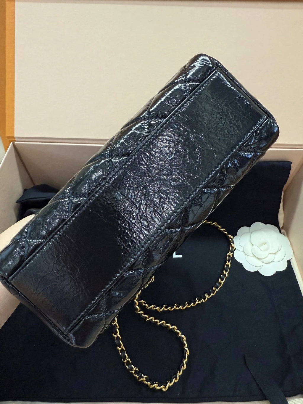 CHANEL Black Leather Large Boston Bowling Bag For Women