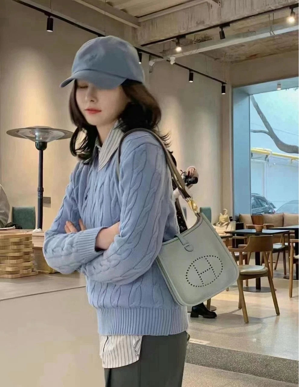 Hermes Mini Evelyne Blue Crossbody Shoulder Bag For Women