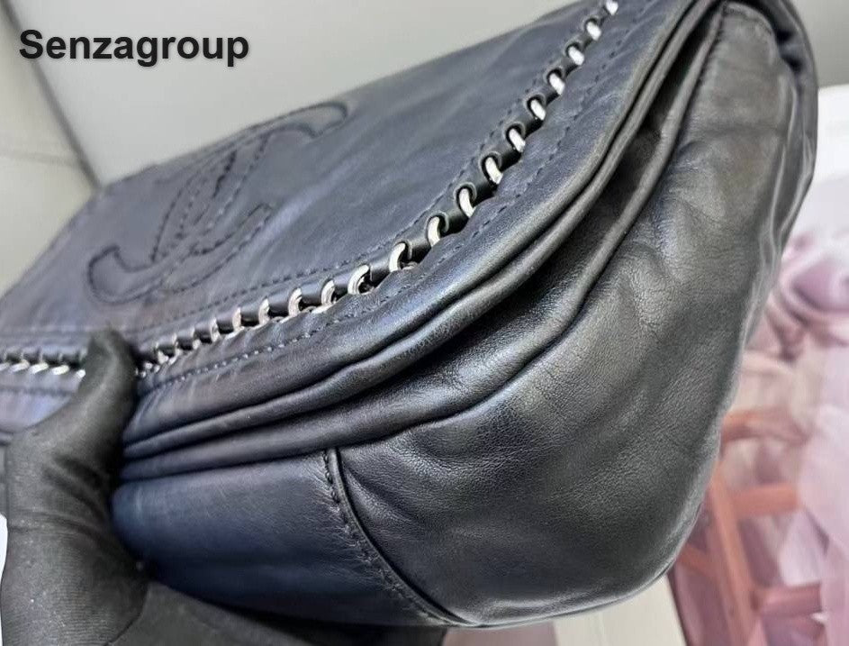 Chanel CC Logo Chain Shoulder Bag Black Silver Used Women Classic