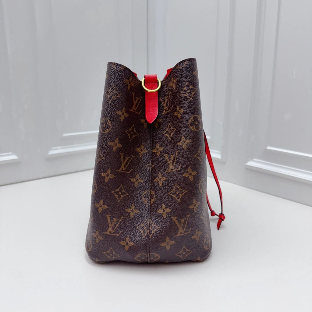 Louis Vuitton Bucket Monogram Canvas Shoulder Bag Brown Red Women Fashion