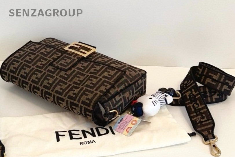 Fendi Baguette GM Monogram Canvas Shoulder Crossbody Bag Women Brown