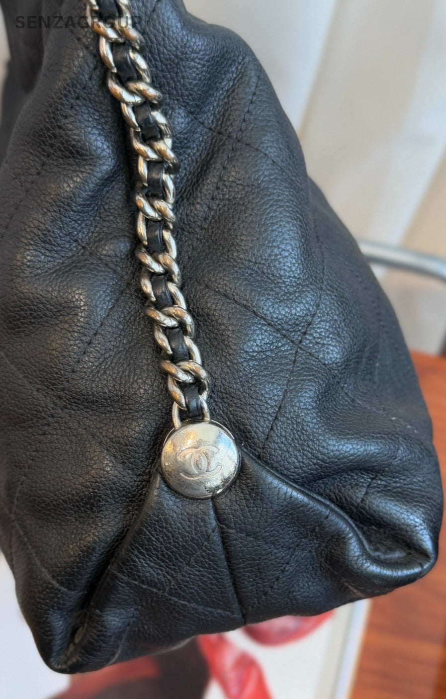 Chanel Hobo PM Shoulder Bag Black Silver Women Classic Diamond Pattern