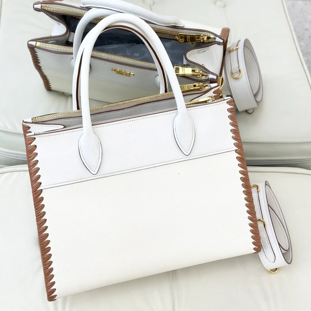 Prada Tote White Top Handle Crossbody Bag Gold Hardware Women S
