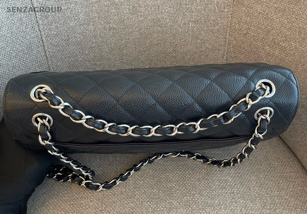 Chanel Classic Flap Jumbo Chain Shoulder Bag Black Silver Women Fashion