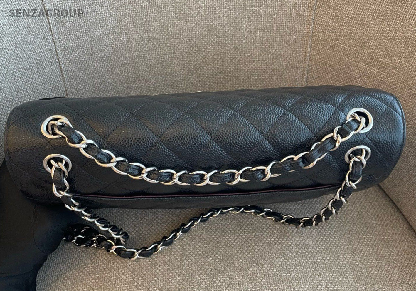 Chanel Classic Flap Jumbo Chain Shoulder Bag Black Silver Women Fashion