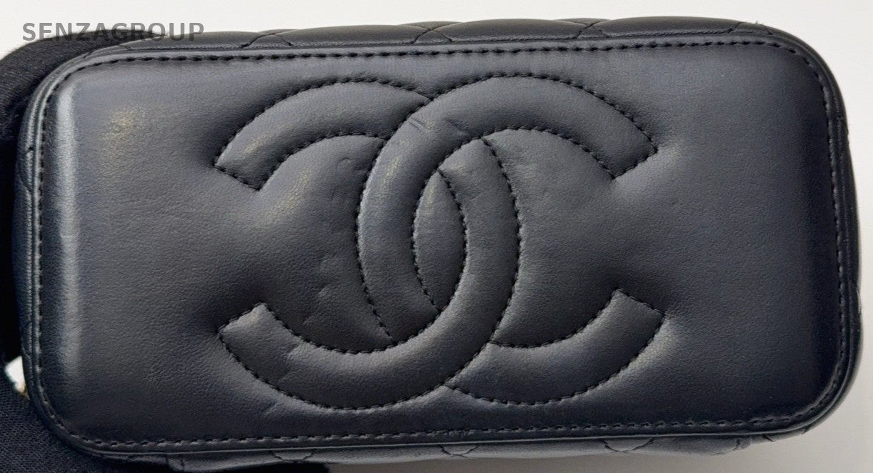 Chanel Lambskin Diamond Pattern Handbag Chain Shoulder Bag Black Gold Women