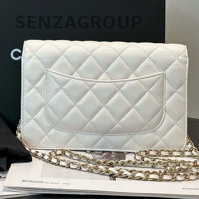 Chanel White Quilted Caviar WOC Gold Chain Crossbody Bag