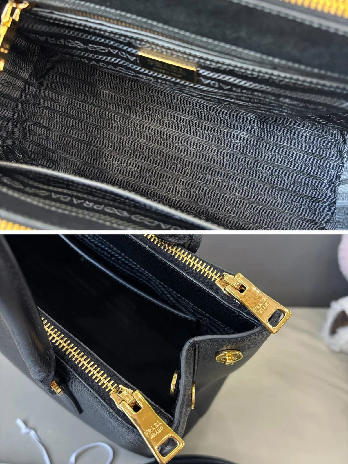 Excellent Prada Galleria Calfskin Black Handbag Crossbody Gold Hardware