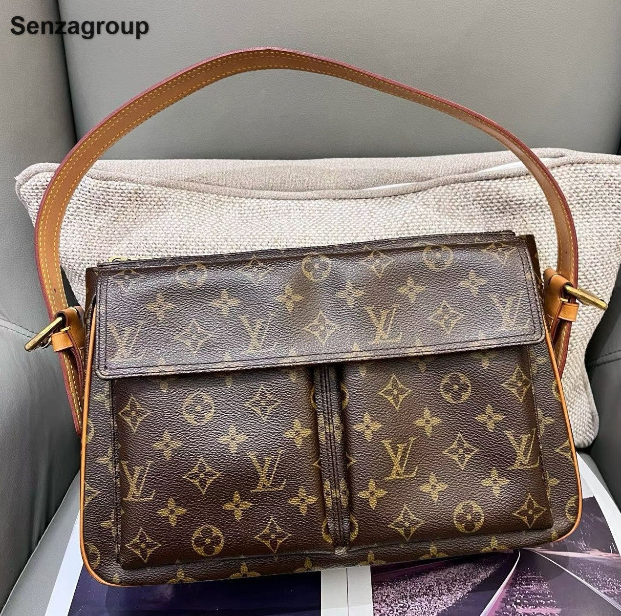 Louis Vuitton Viva Cite Monogram MM Shoulder Bag Brown Gold Women Classic