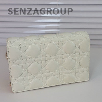 Dior Cannage Lambskin White WOC Chain Crossbody Bag Women Classic