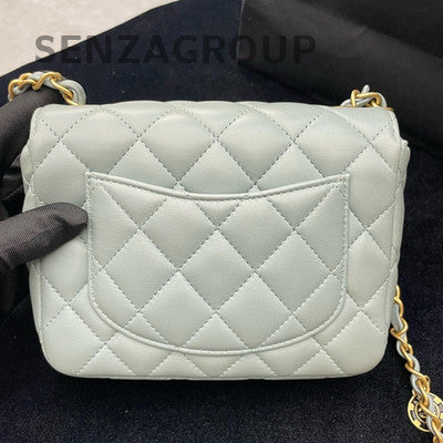 Chanel Quilted Chain Shoulder Bag Grey Gold Women Classic Fashion