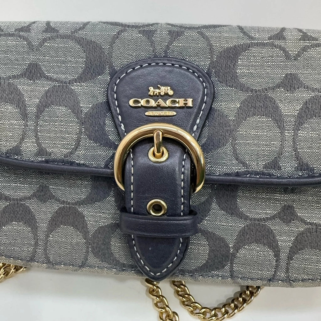 Coach Women's Blue Denim Leather Monogram Saddle Shoulder Crossbody Bag