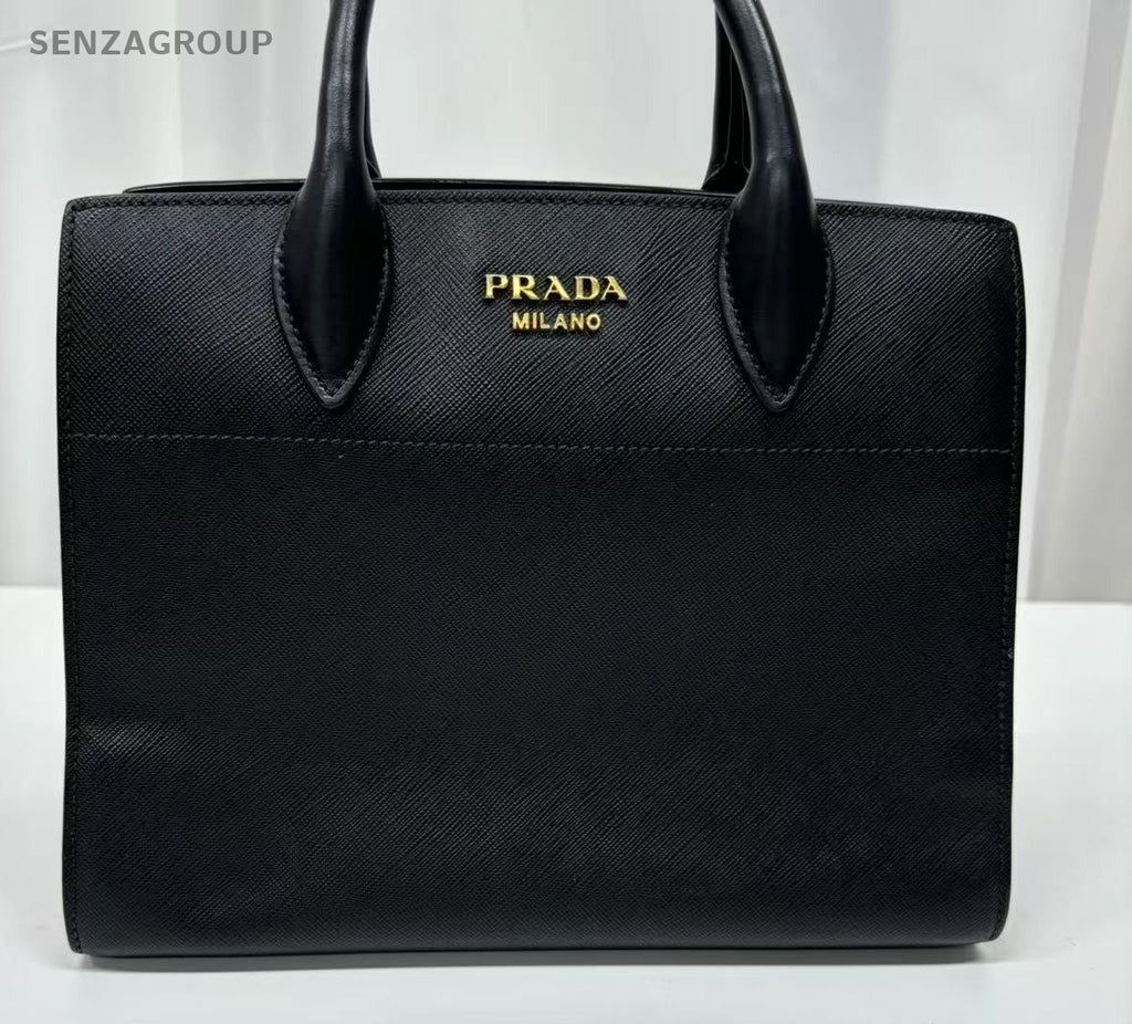 PRADA SAFFIANO Black gold Shoulder handbag