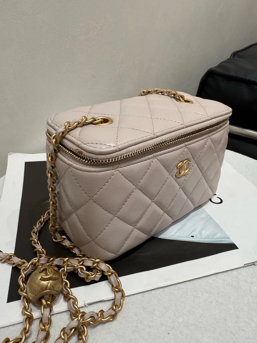 CHANEL Lambskin Purple Gold Ball Vanity Clutch Bag For Women