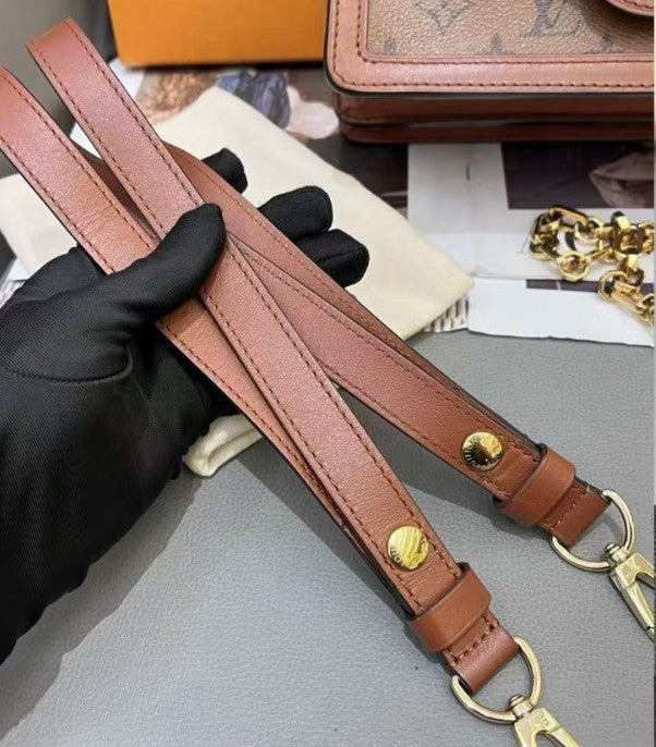 Louis Vuitton Dauphine MM Monogram Chain Shoulder Bag Crossbody Brown Women
