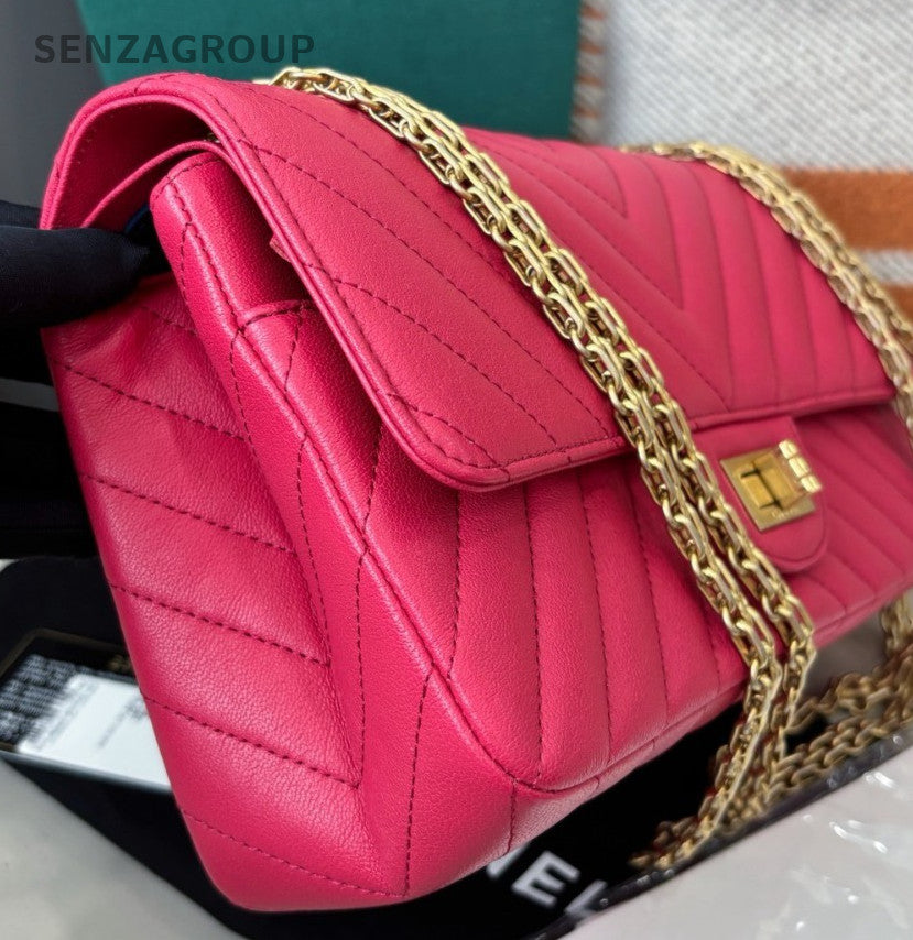 Chanel 2.55 PM Chain Shoulder Bag Pink Gold Women Classic Fashion