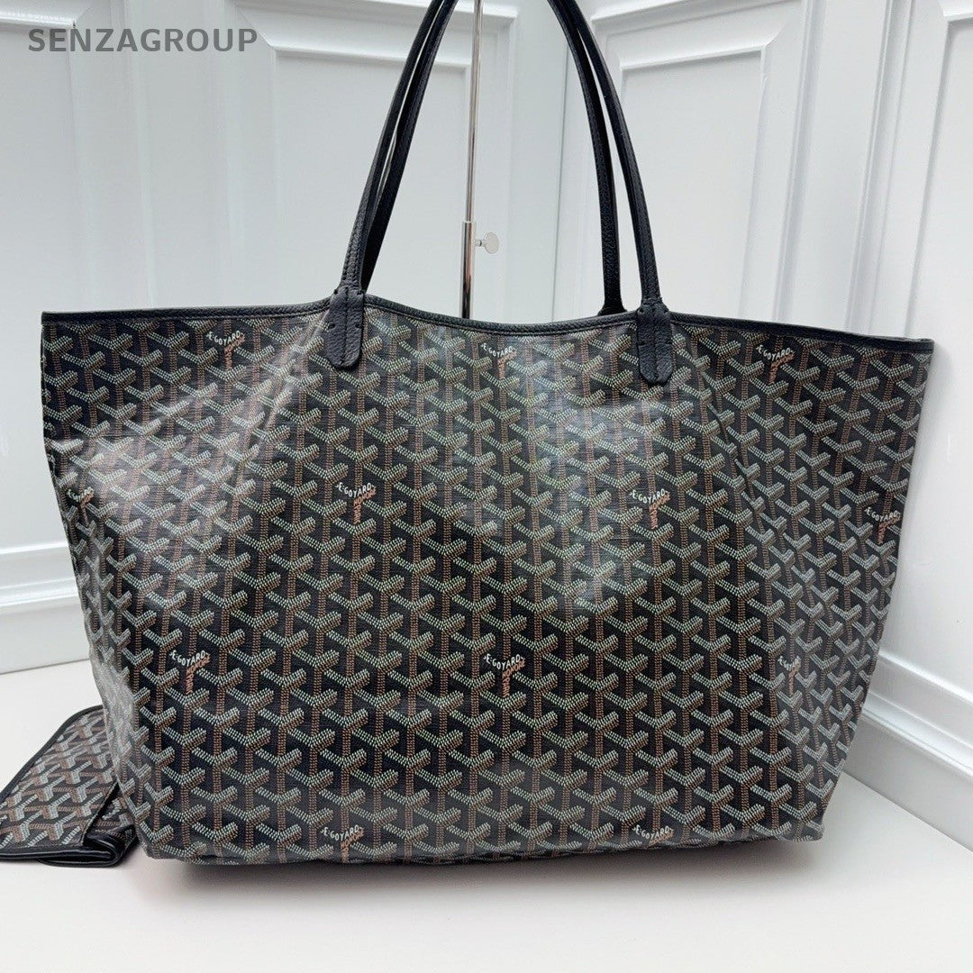 GOYARD Saint Louis Monogram Canvas Tote Shoulder Bag Women Black