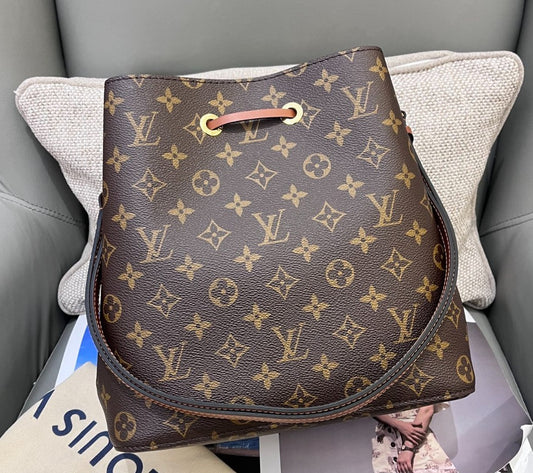 Louis Vuitton Noe Monogram Bucket Shoulder Bag Crossbody Brown Gold Women
