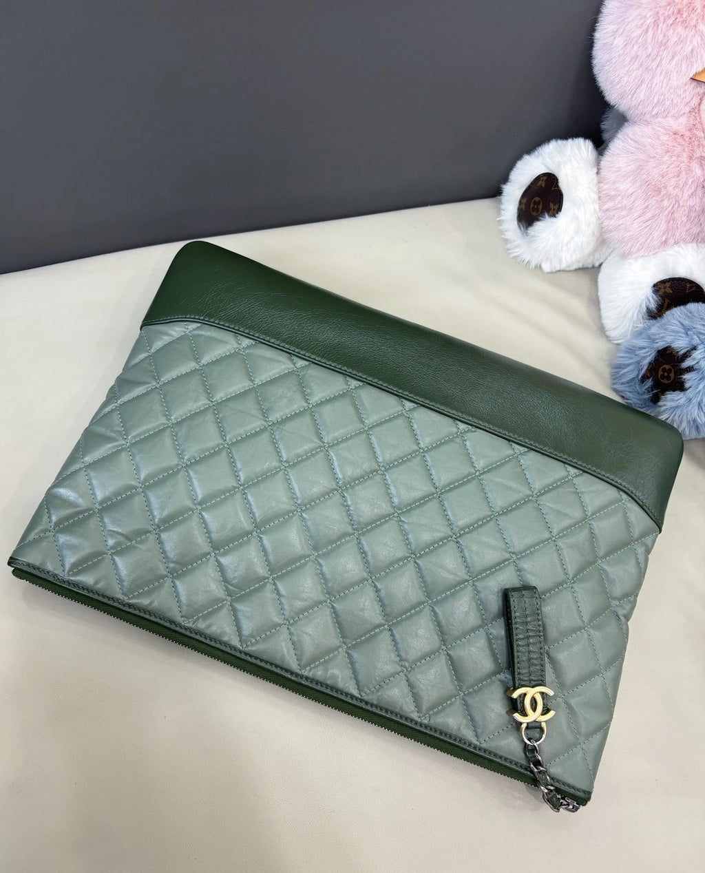 Chanel Cuba Diamond Clutch Green Gold Used Women Classic