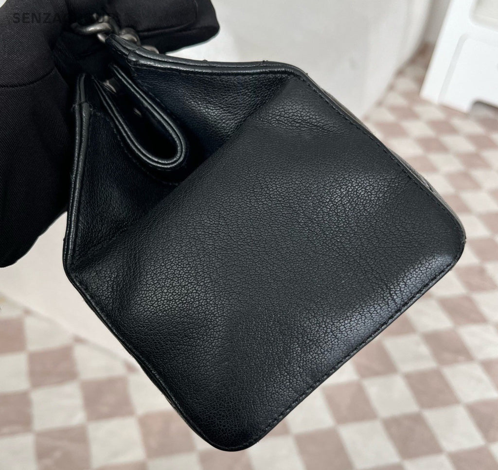 Chanel Mademoiselle De Madras Lambskin PM Chain Shoulder Bag Black Silver Women