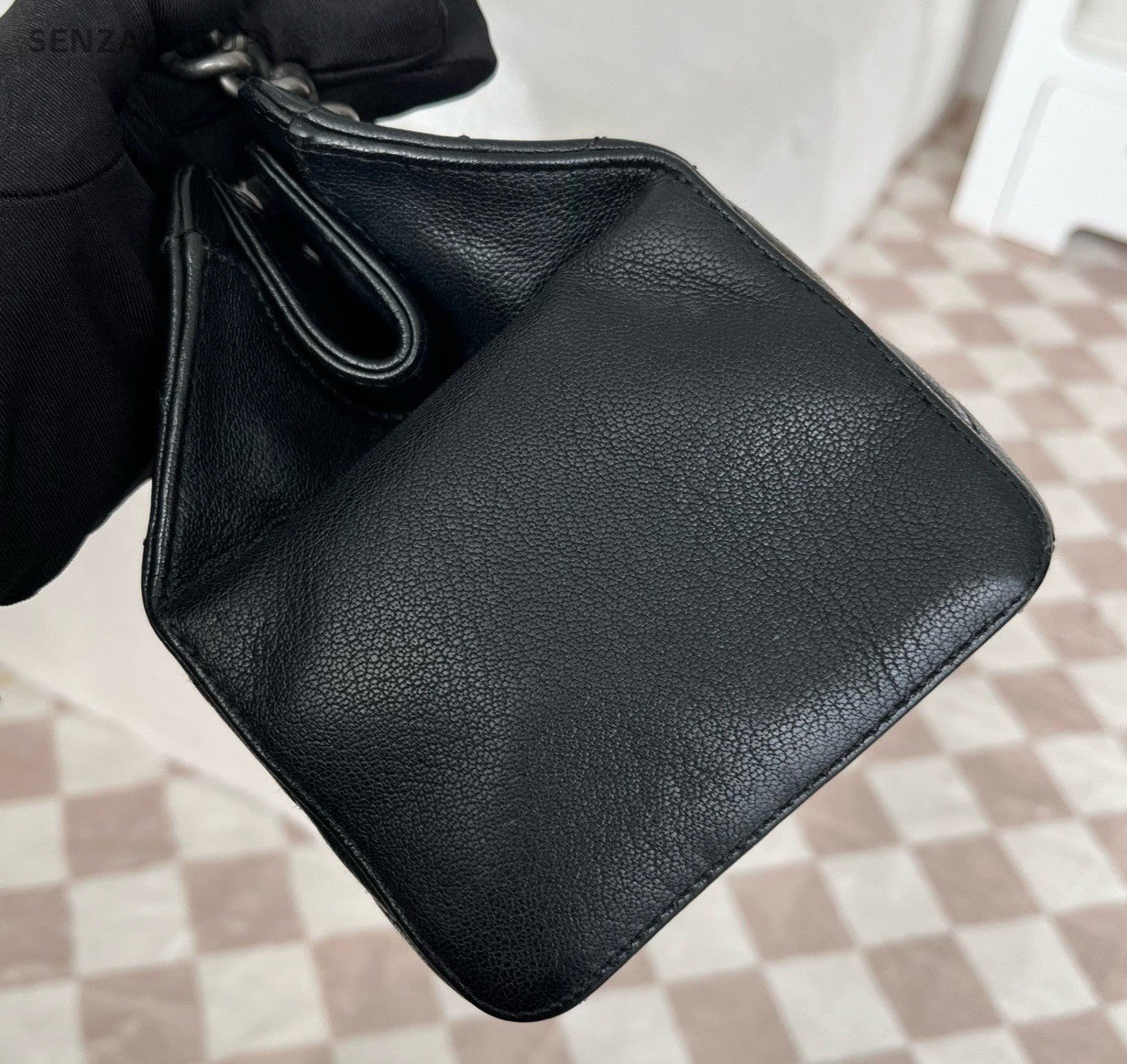 Chanel Mademoiselle De Madras Lambskin PM Chain Shoulder Bag Black Silver Women